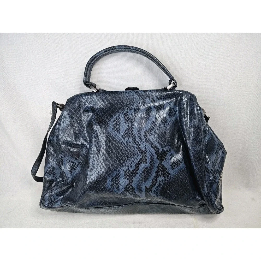 Jessica Simpson Runway Bow Dark Denim Python Faux Leather Satchel Shoulder Bag